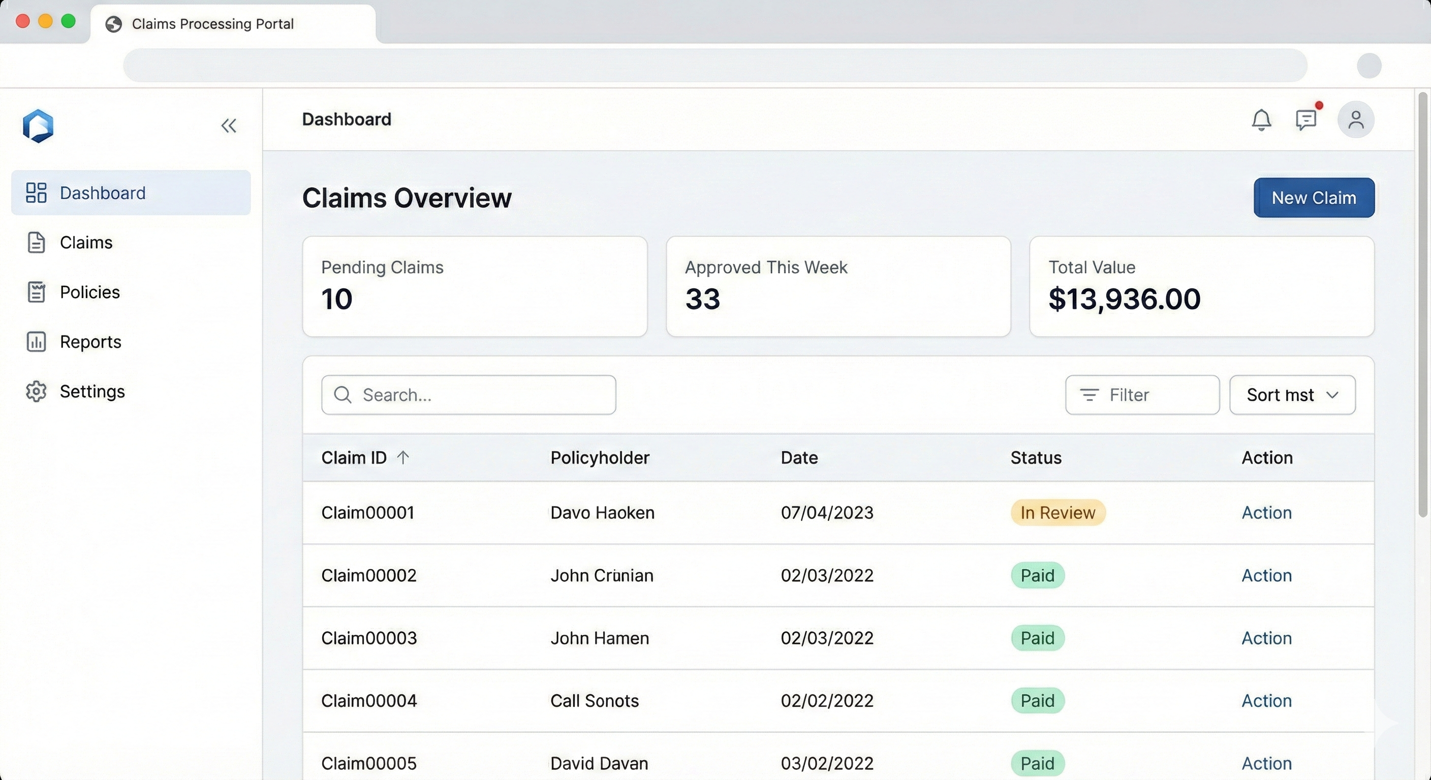 Claims Processing Portal (.NET & React)